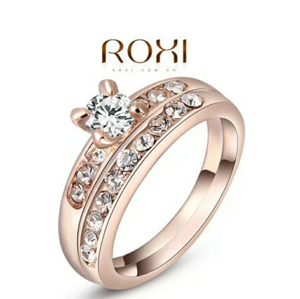 Rose Gold Plated Solitaire CZs Ring Set size 7